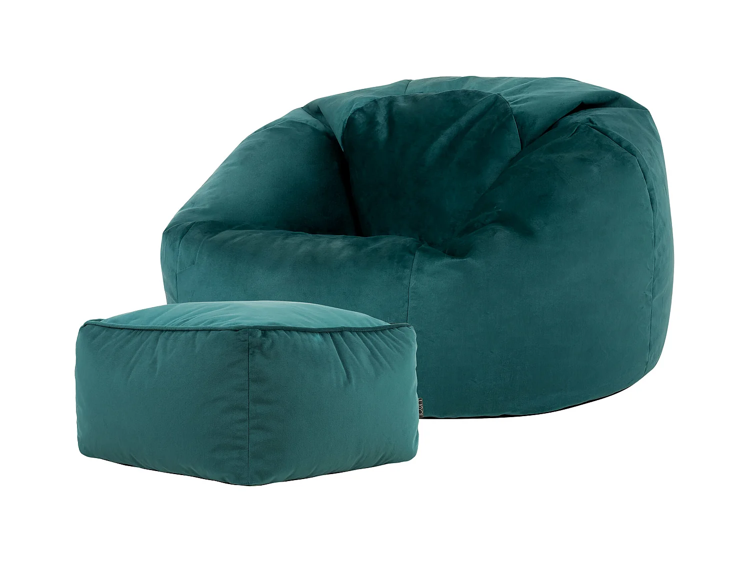 Pouf classique et son repose-pied velours bleu canard - AURORA
