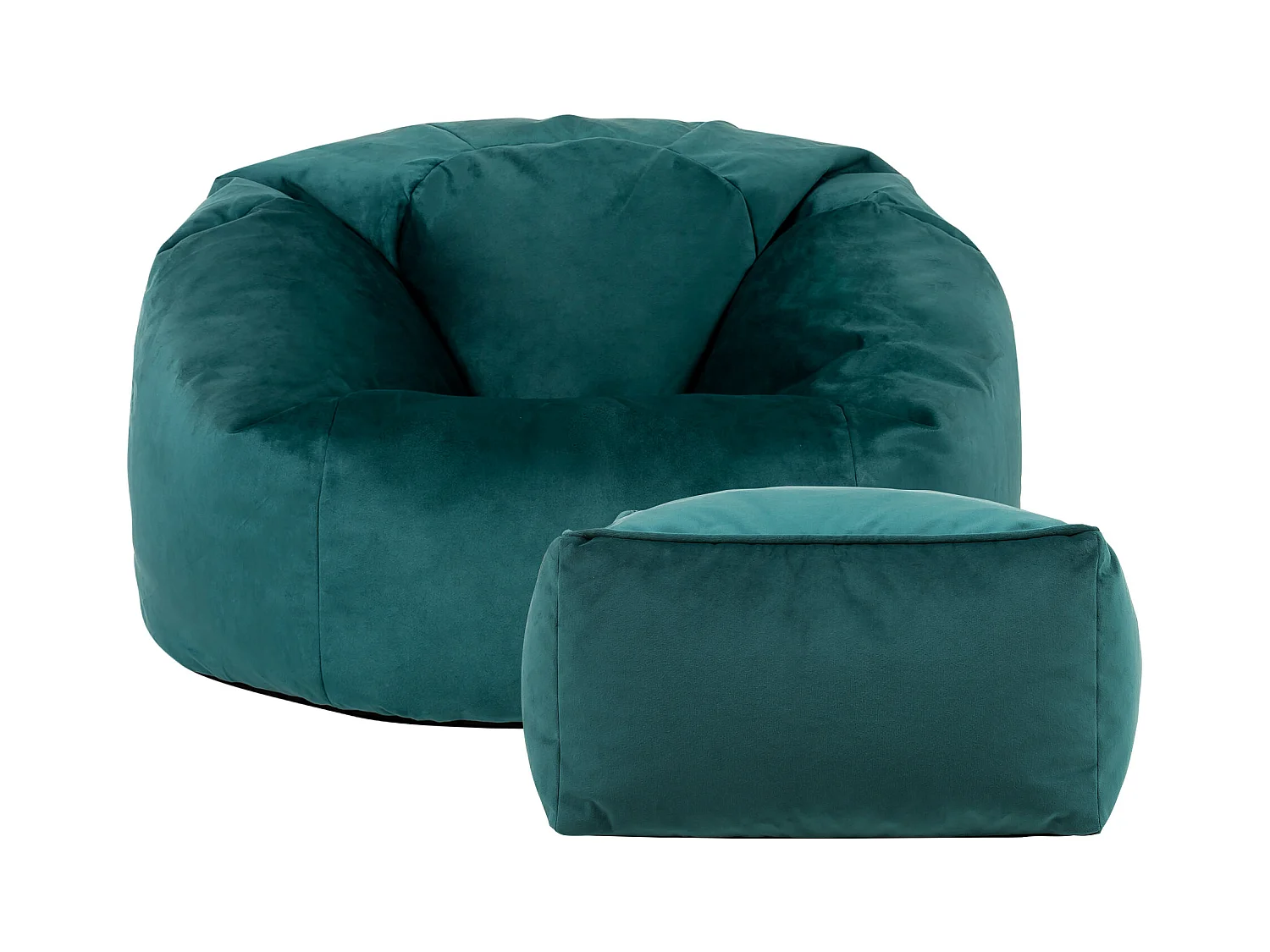 Pouf classique et son repose-pied velours bleu canard - AURORA