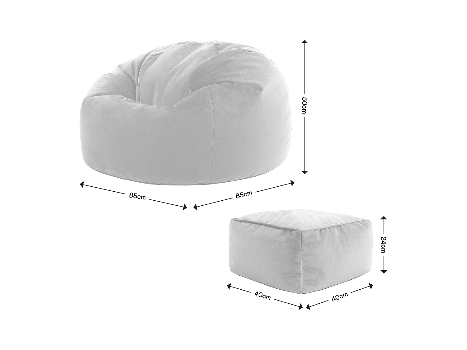 Pouf classique et son repose-pied velours bleu canard - AURORA
