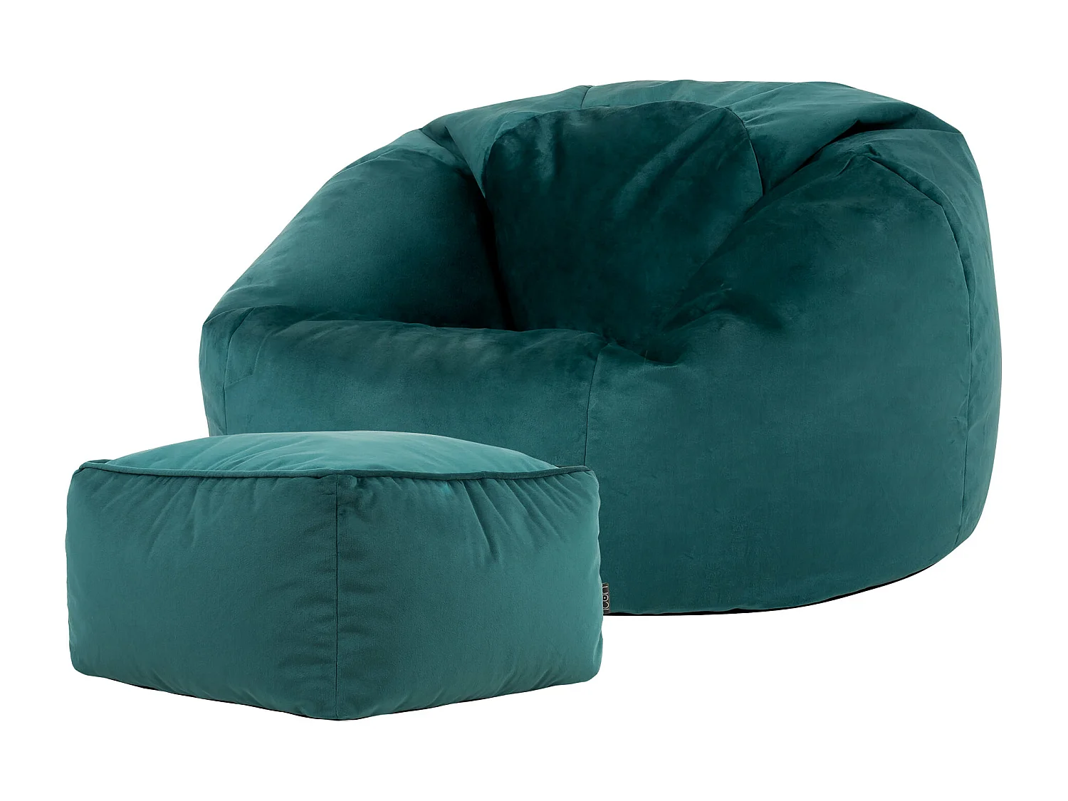 Pouf classique et son repose-pied velours bleu canard - AURORA
