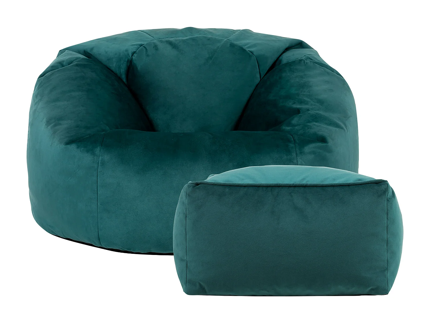 Pouf classique et son repose-pied velours bleu canard - AURORA