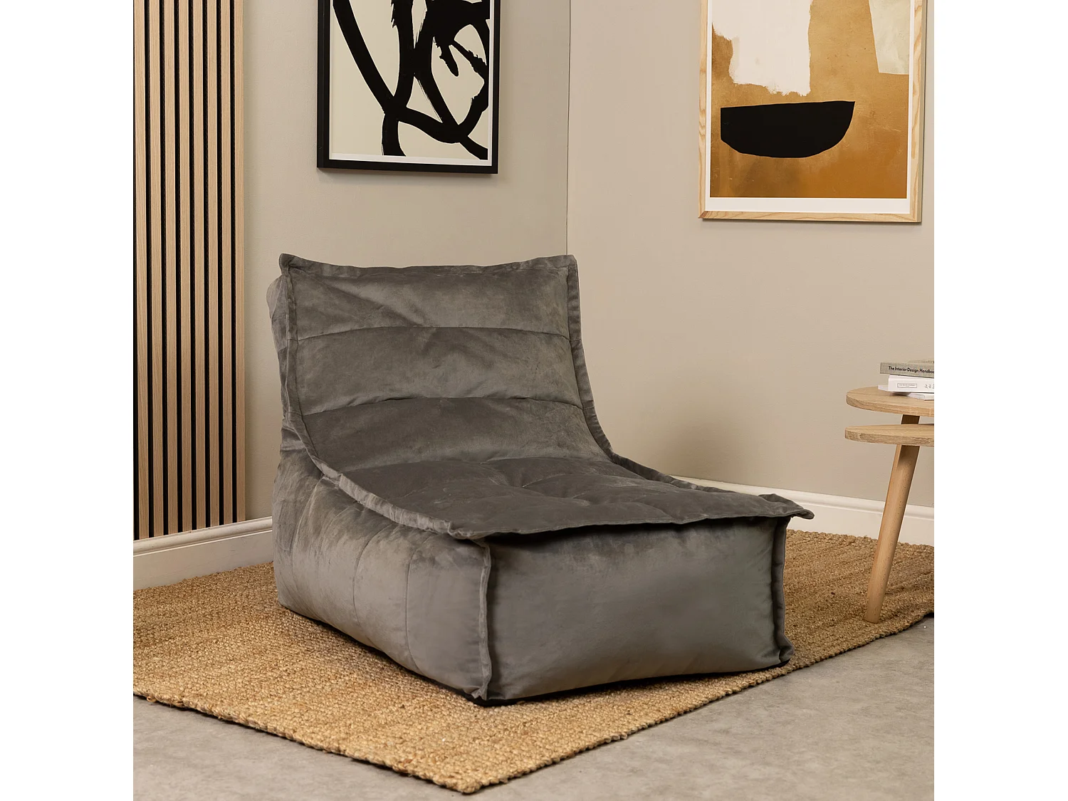 Lot de 2 Poufs méridienne velours gris anthracite - DOLCE