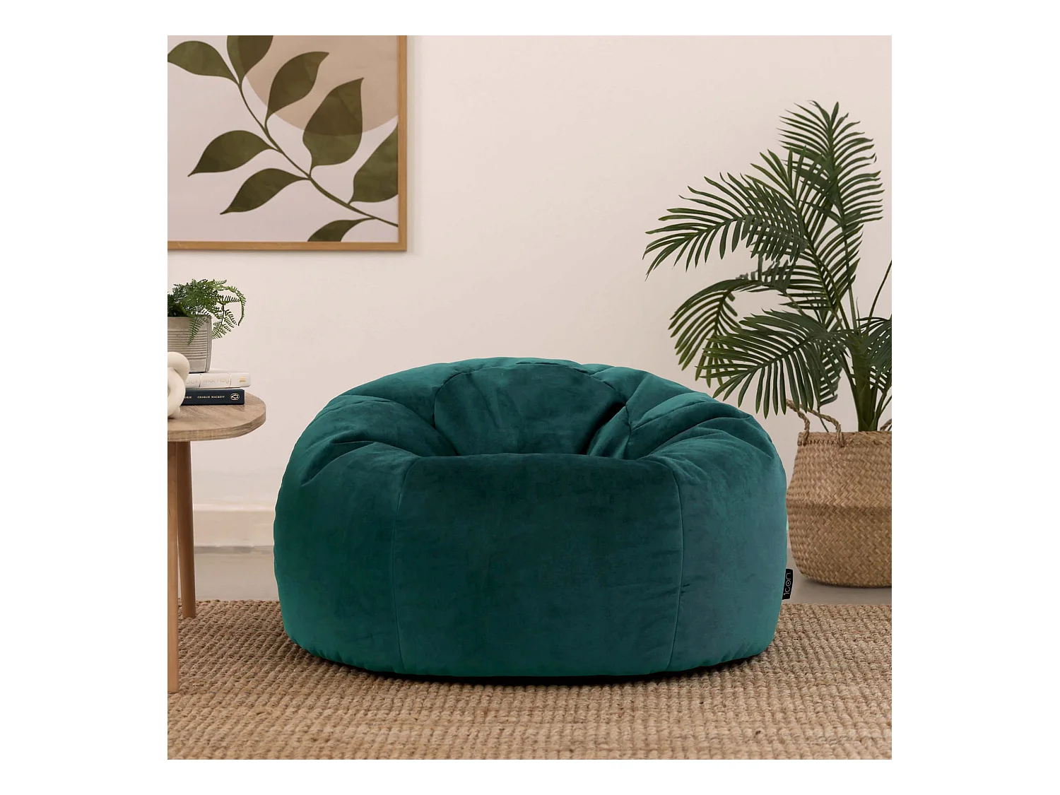 Pouf classique velours bleu canard - AURORA