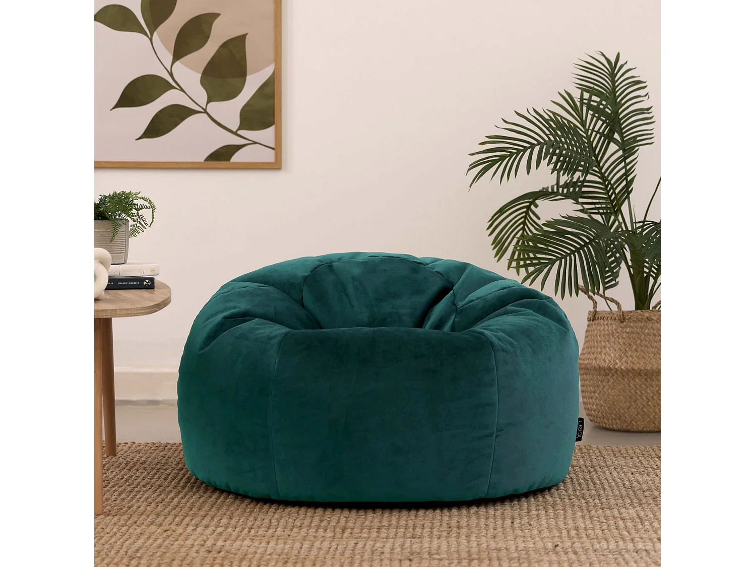 Pouf classique velours bleu canard - AURORA