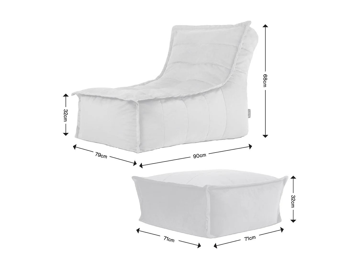 Pouf velours avec large repose-pieds gris anthracite - DOLCE