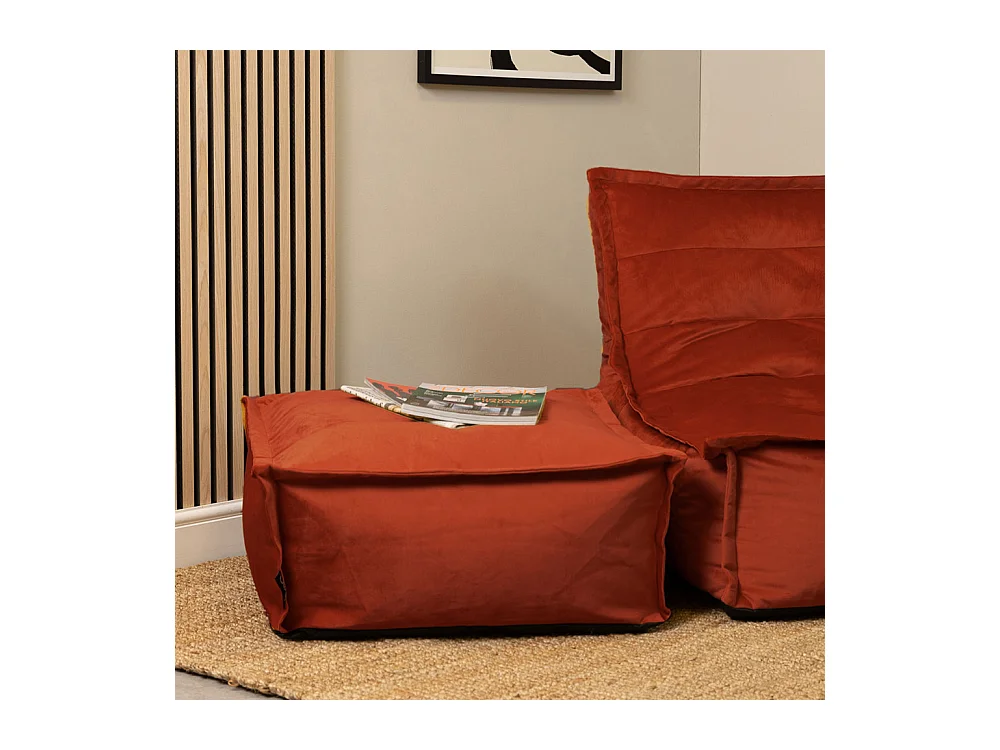 Pouf velours large repose-pieds carré terracotta - VITA