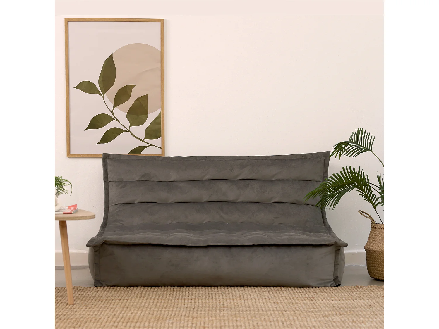 Pouf canapé de sol en velours gris anthracite - KOTA