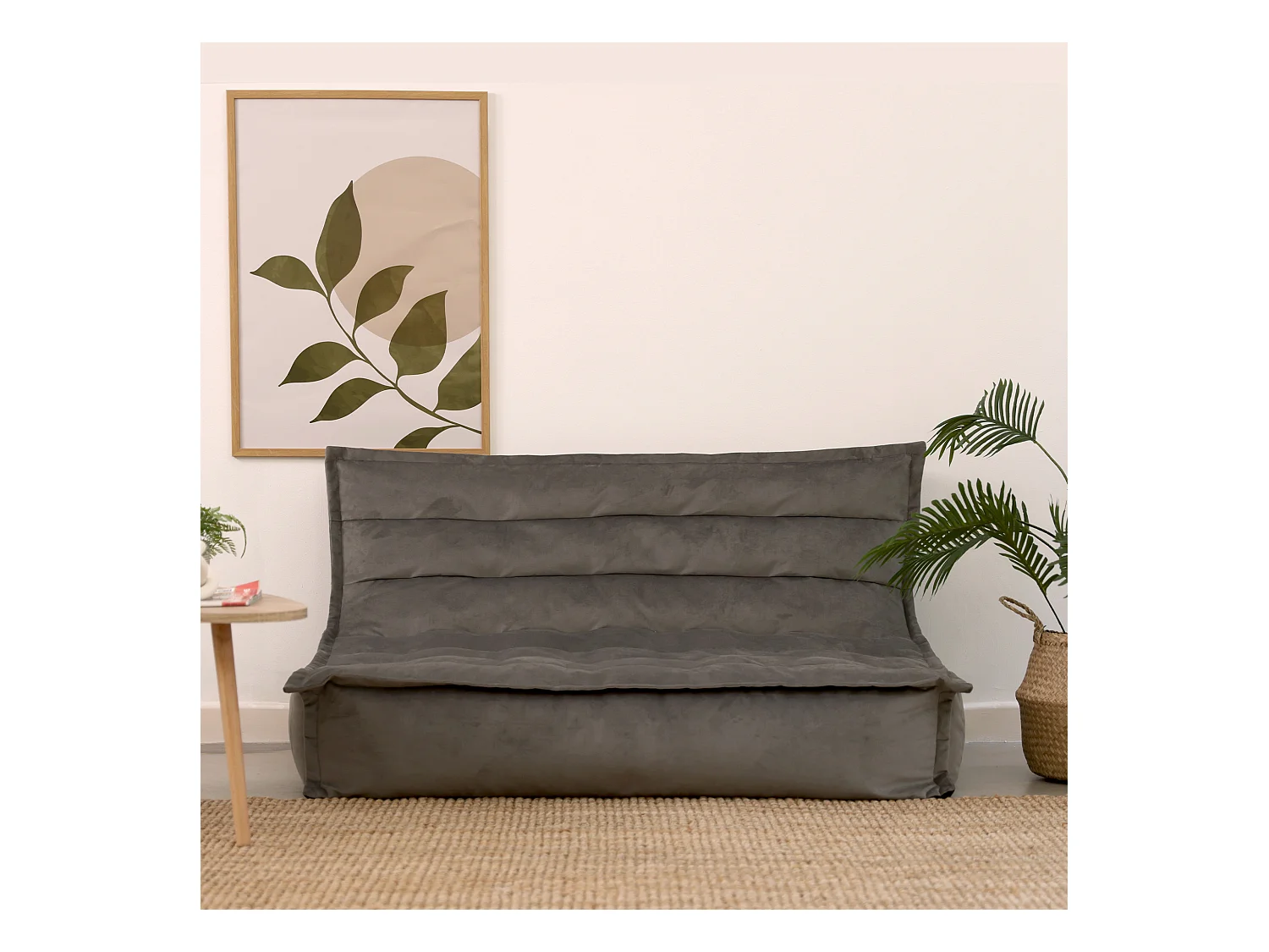Pouf canapé de sol en velours gris anthracite - KOTA