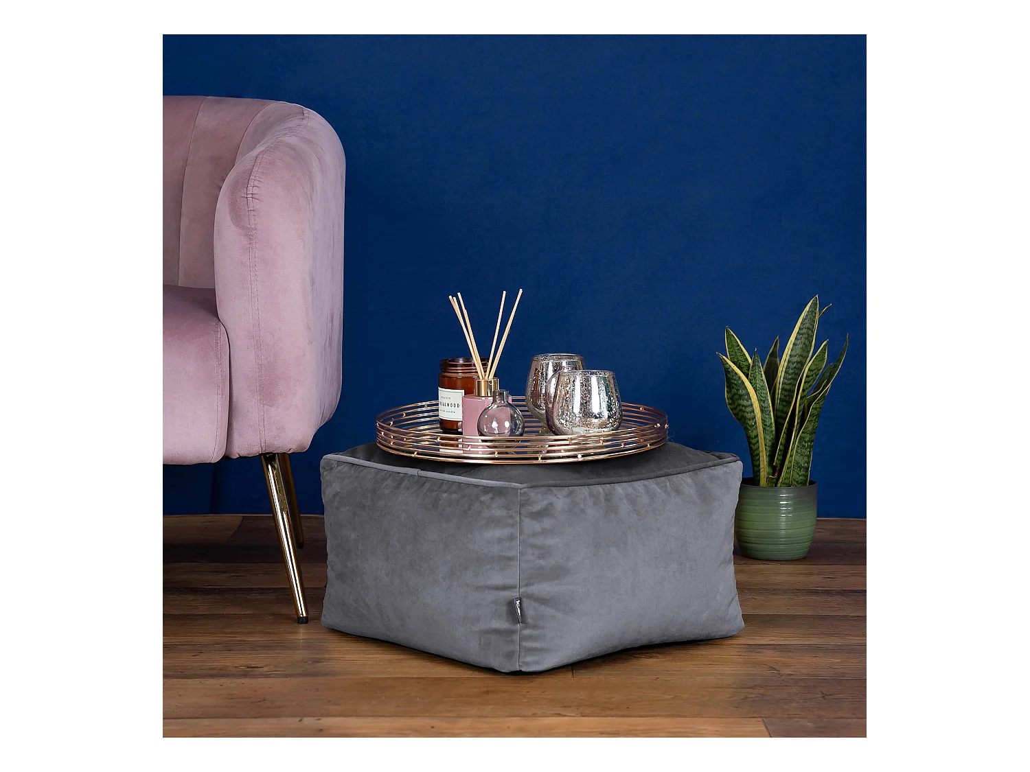 Pouf repose-pieds carré velours gris anthracite - AMARA