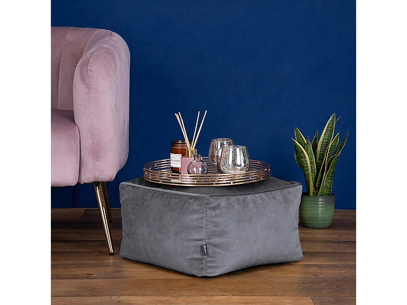Pouf repose-pieds carré velours gris anthracite - AMARA