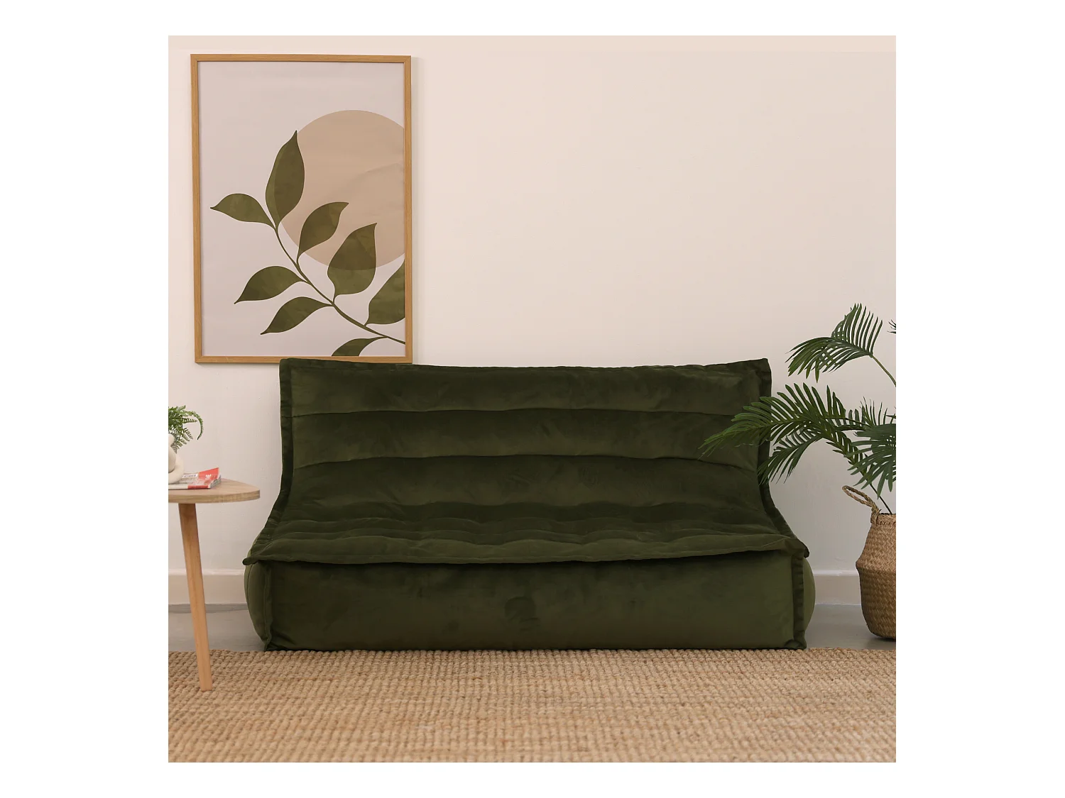 Pouf canapé de sol en velours vert olive - KOTA
