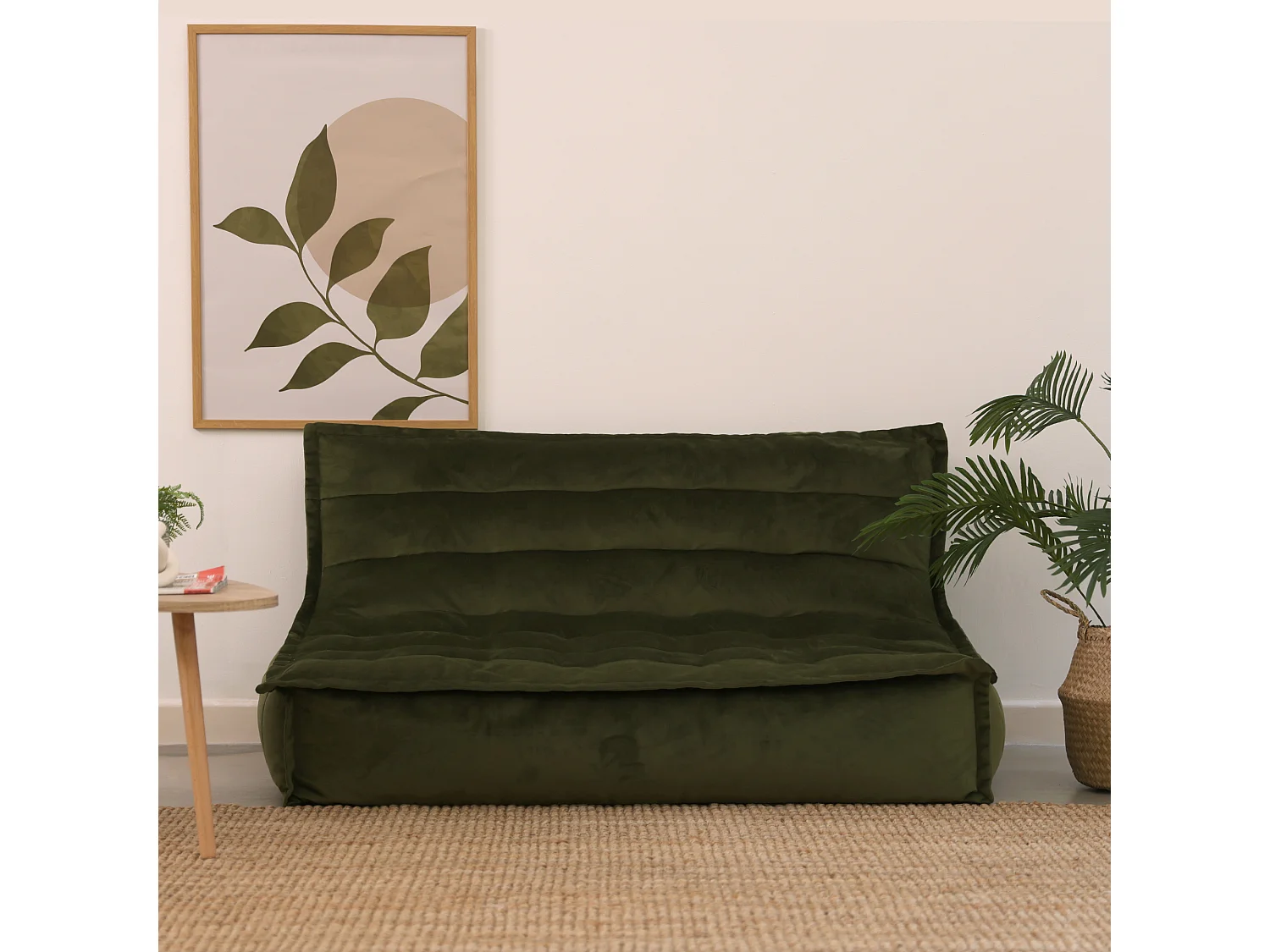 Pouf canapé de sol en velours vert olive - KOTA