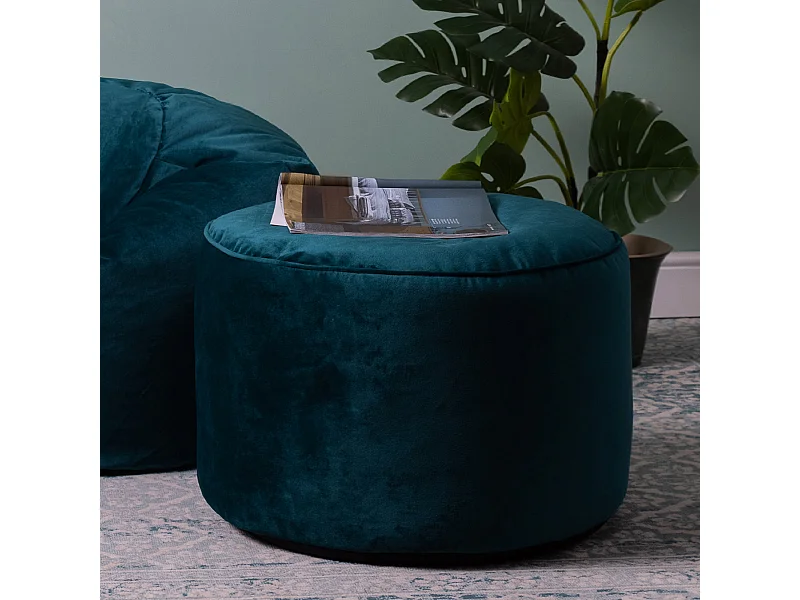Pouf repose-pieds rond velours bleu canard - MILANO