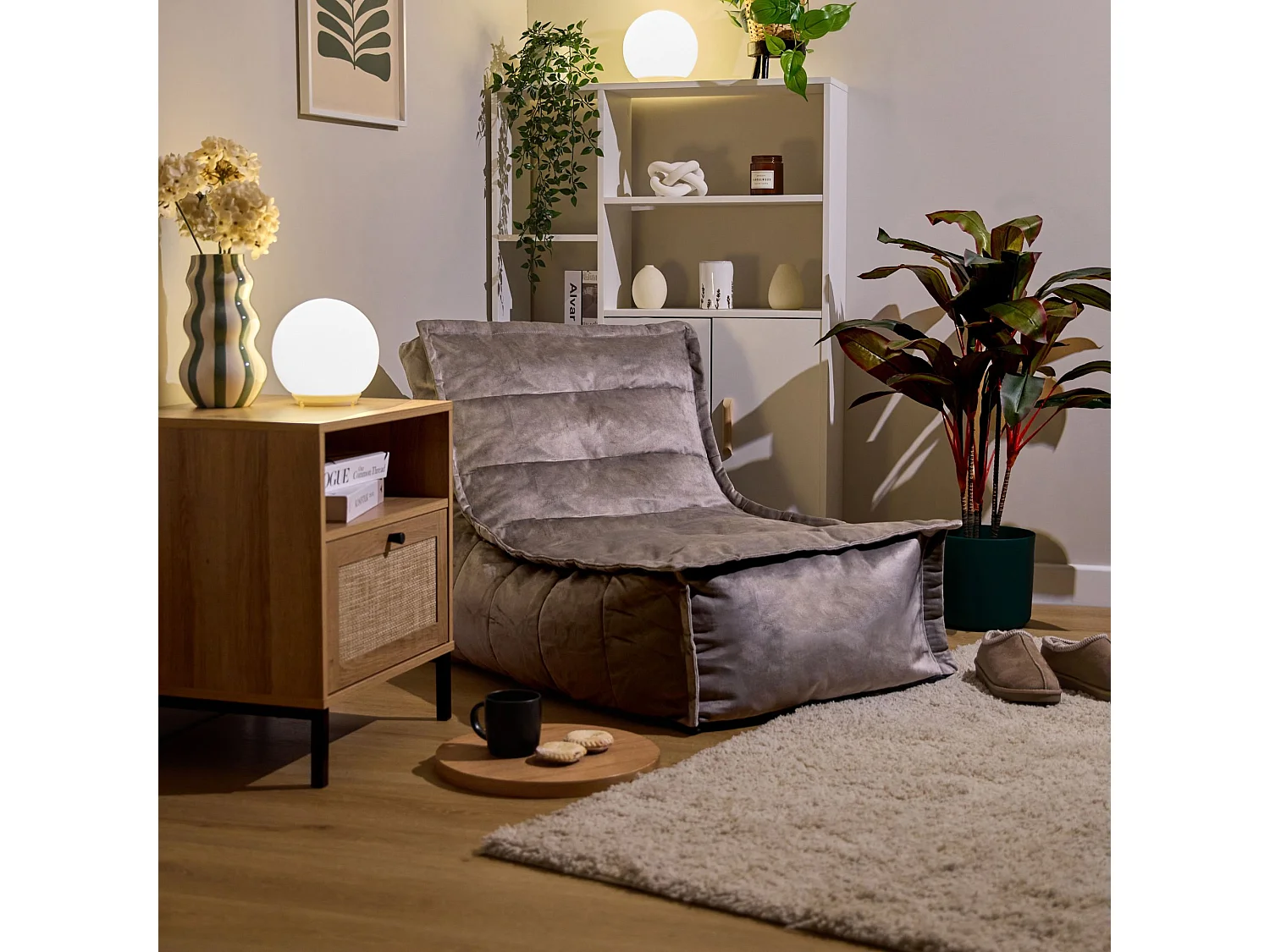 Pouf méridienne velours gris anthracite - DOLCE