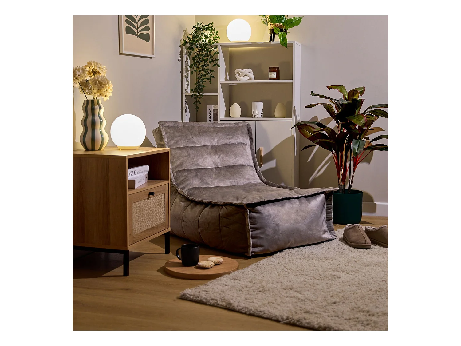 Pouf méridienne velours gris anthracite - DOLCE