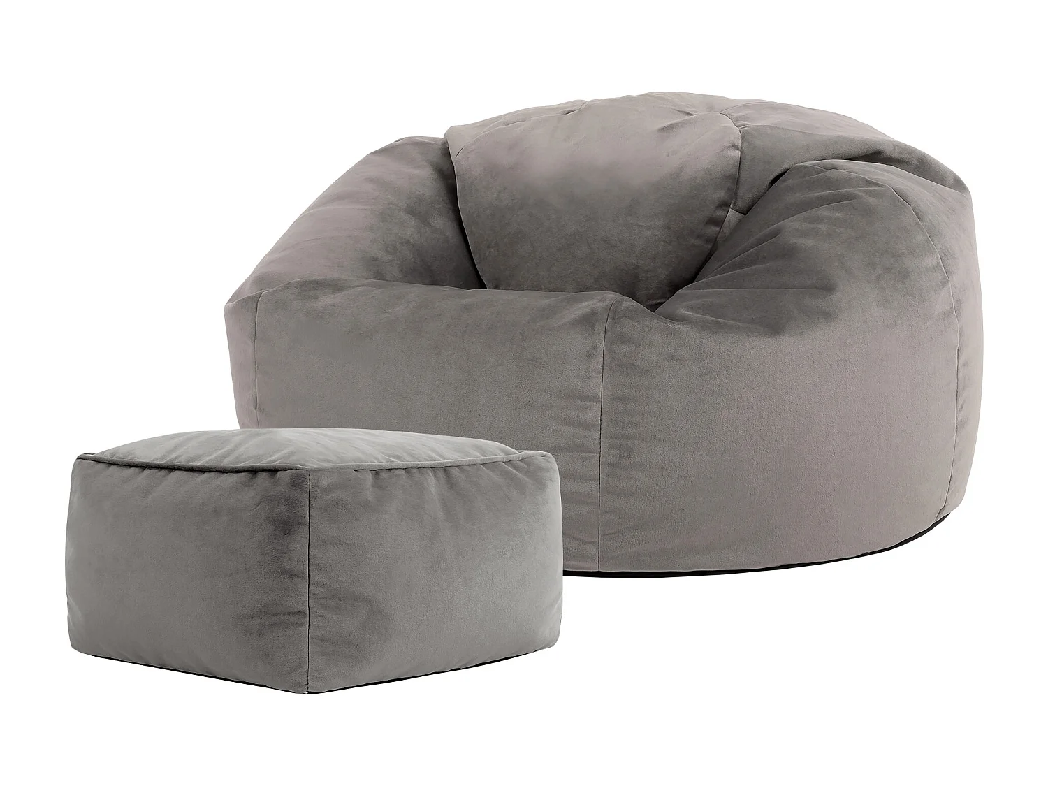 Pouf classique et son repose-pied velours gris anthracite - AURORA