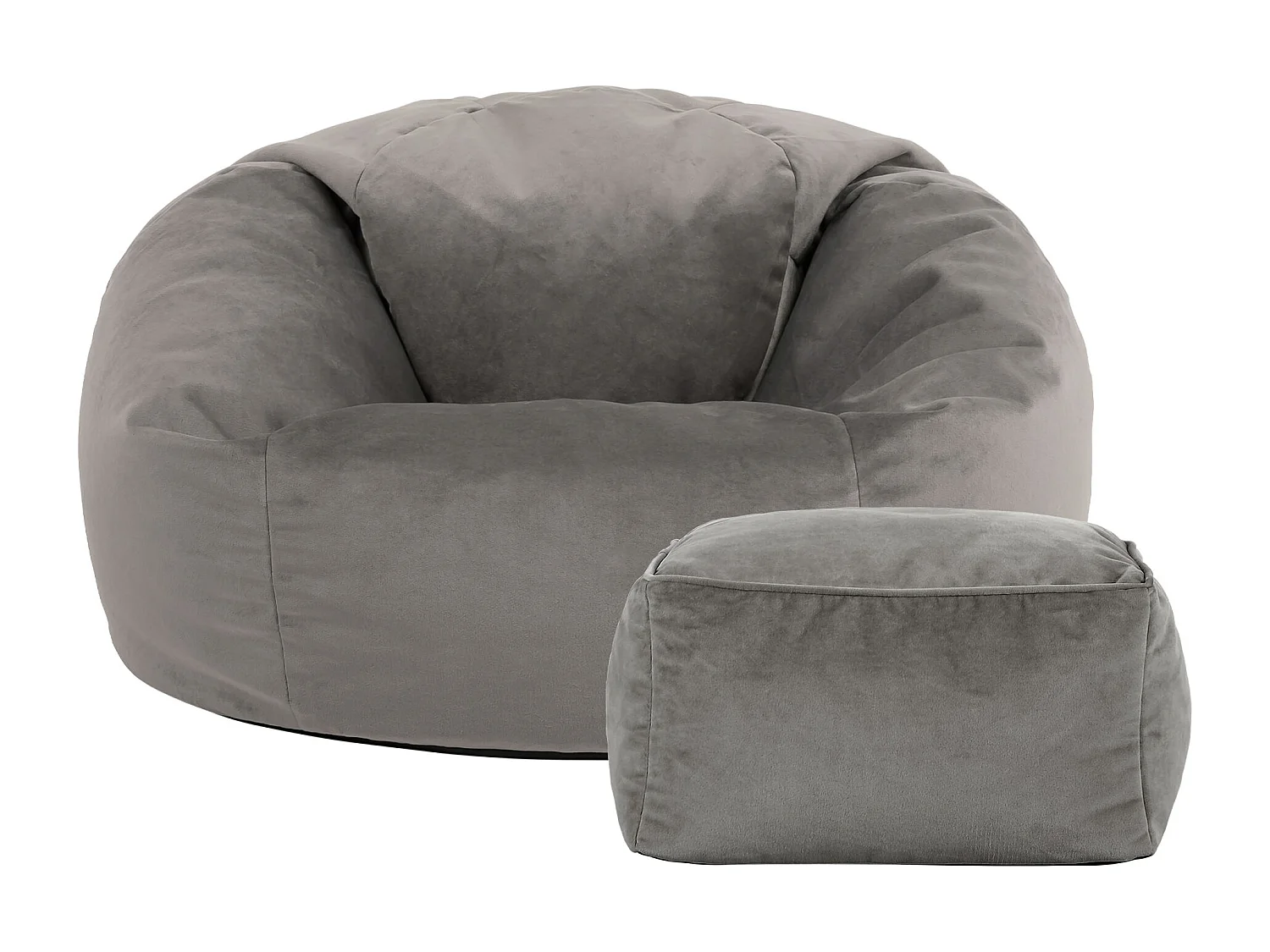 Pouf classique et son repose-pied velours gris anthracite - AURORA