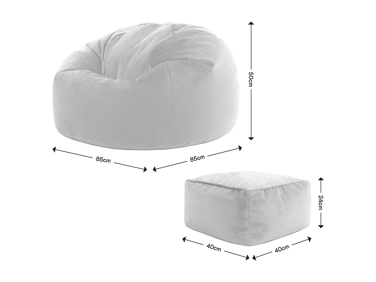 Pouf classique et son repose-pied velours gris anthracite - AURORA