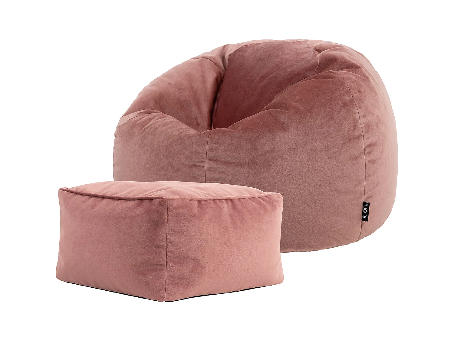 Pouf classique et son repose-pied velours rose - AURORA