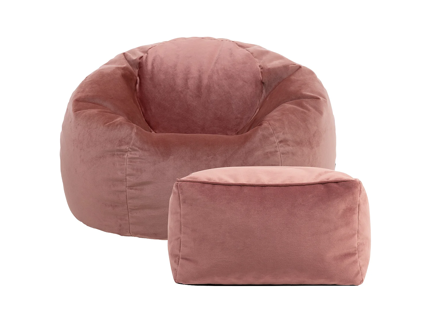 Pouf classique et son repose-pied velours rose - AURORA