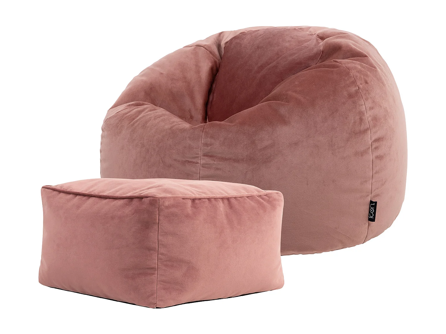 Pouf classique et son repose-pied velours rose - AURORA