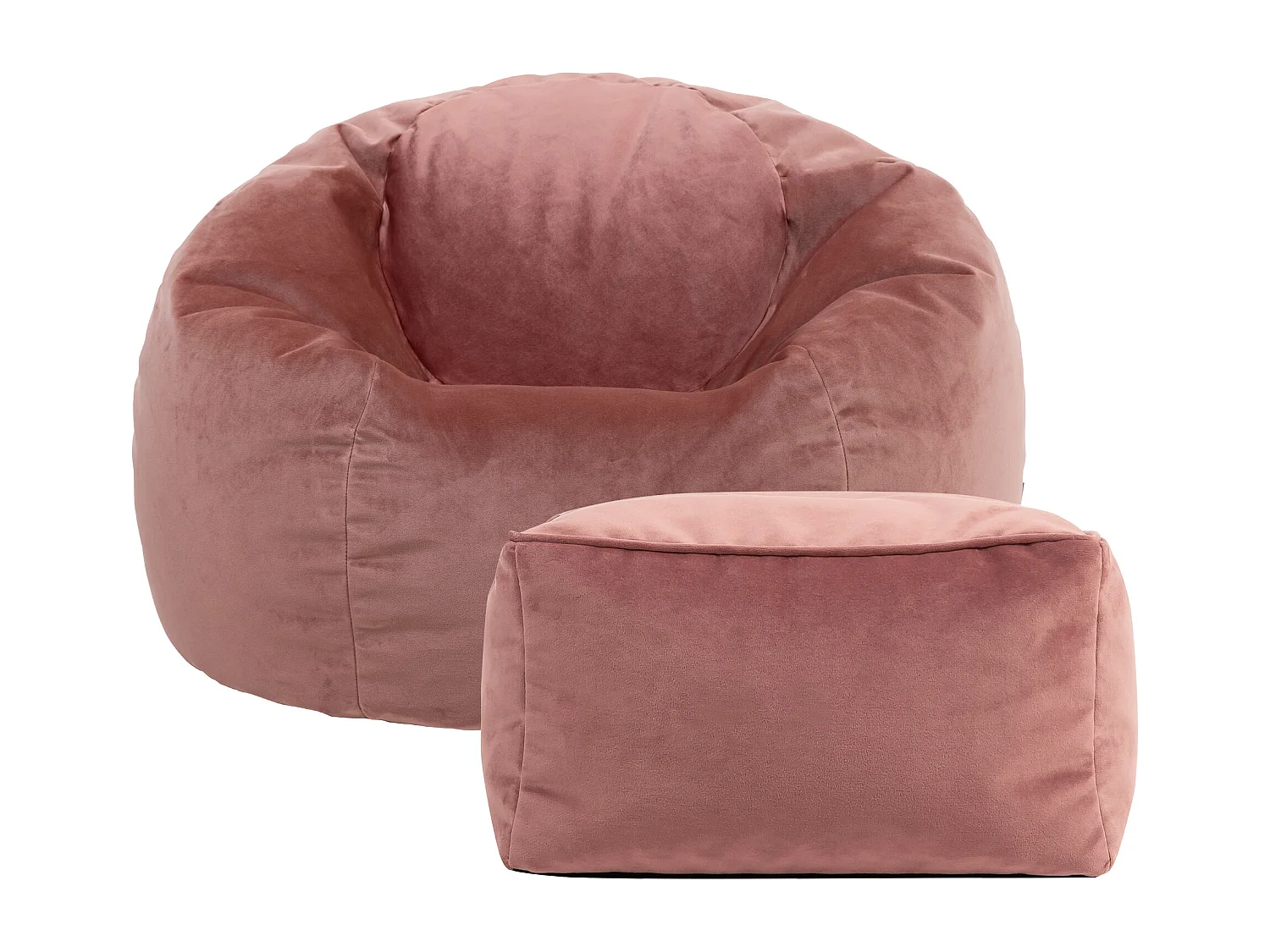 Pouf classique et son repose-pied velours rose - AURORA