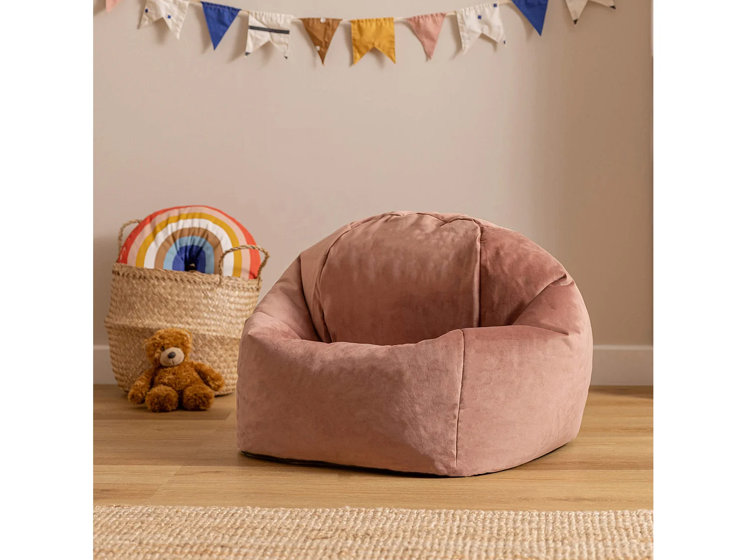 Pouf enfant velours rose - AURORA
