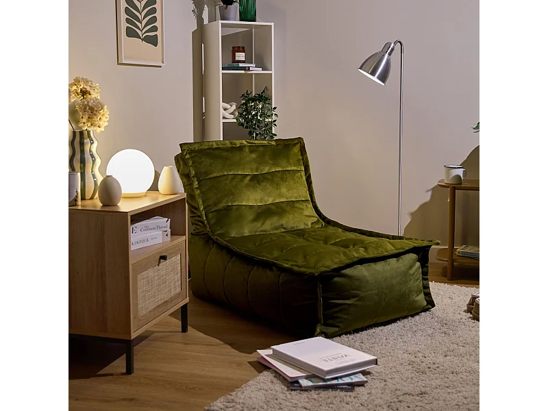 Pouf méridienne velours vert olive - DOLCE