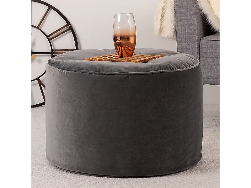 Pouf repose-pieds rond velours gris anthracite - MILANO