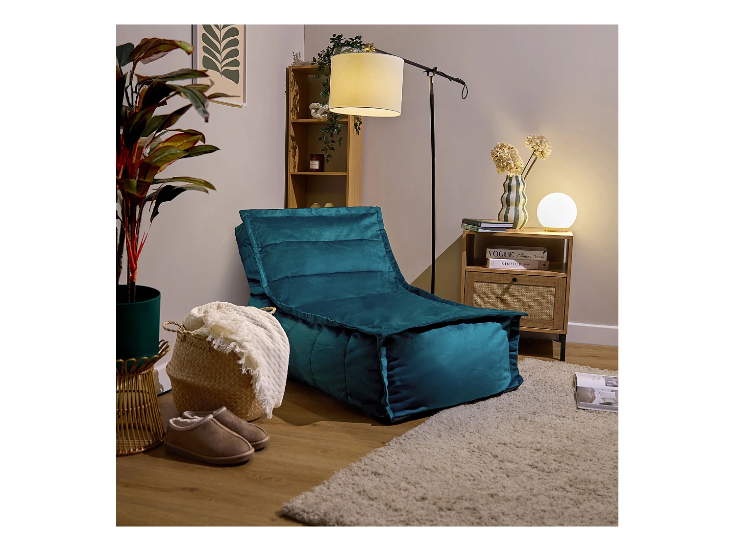 Pouf méridienne velours bleu canard - DOLCE
