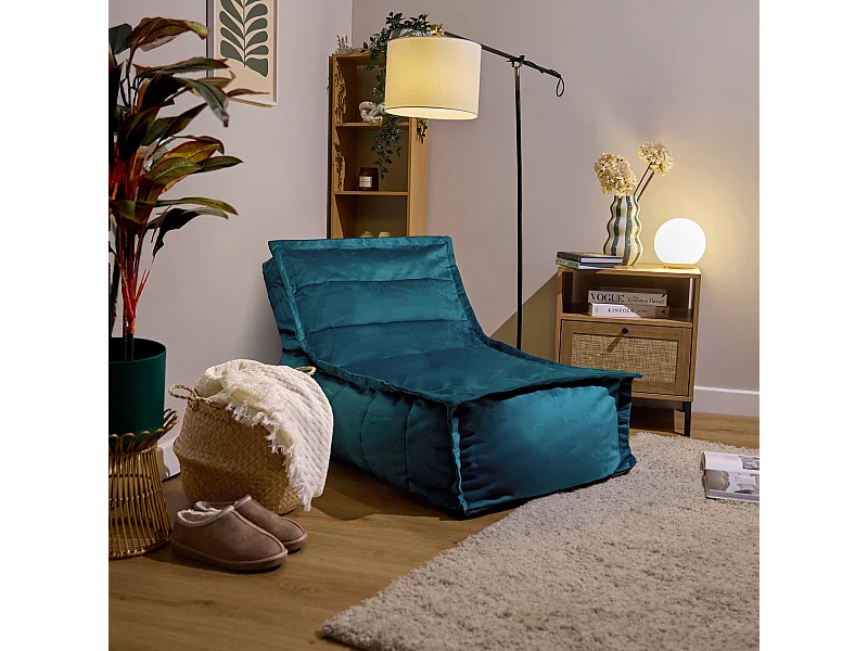 Pouf méridienne velours bleu canard - DOLCE