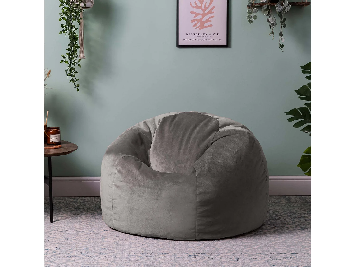 Pouf classique velours gris anthracite - AURORA