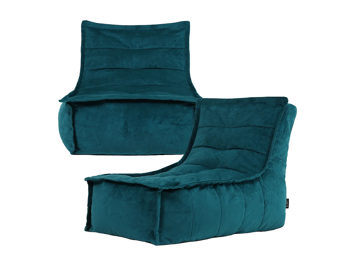 Lot de 2 Poufs méridienne velours bleu canard - DOLCE