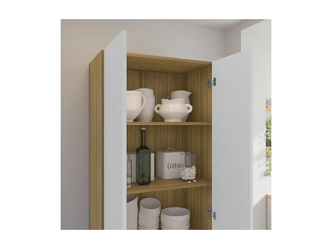 Armoire 2 Portes Chêne et Blanc 5 Niches L 61 H 170.6 P 35.3 cm