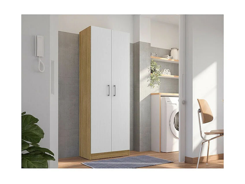 Armoire 2 Portes Chêne et Blanc 5 Niches L 61 H 170.6 P 35.3 cm