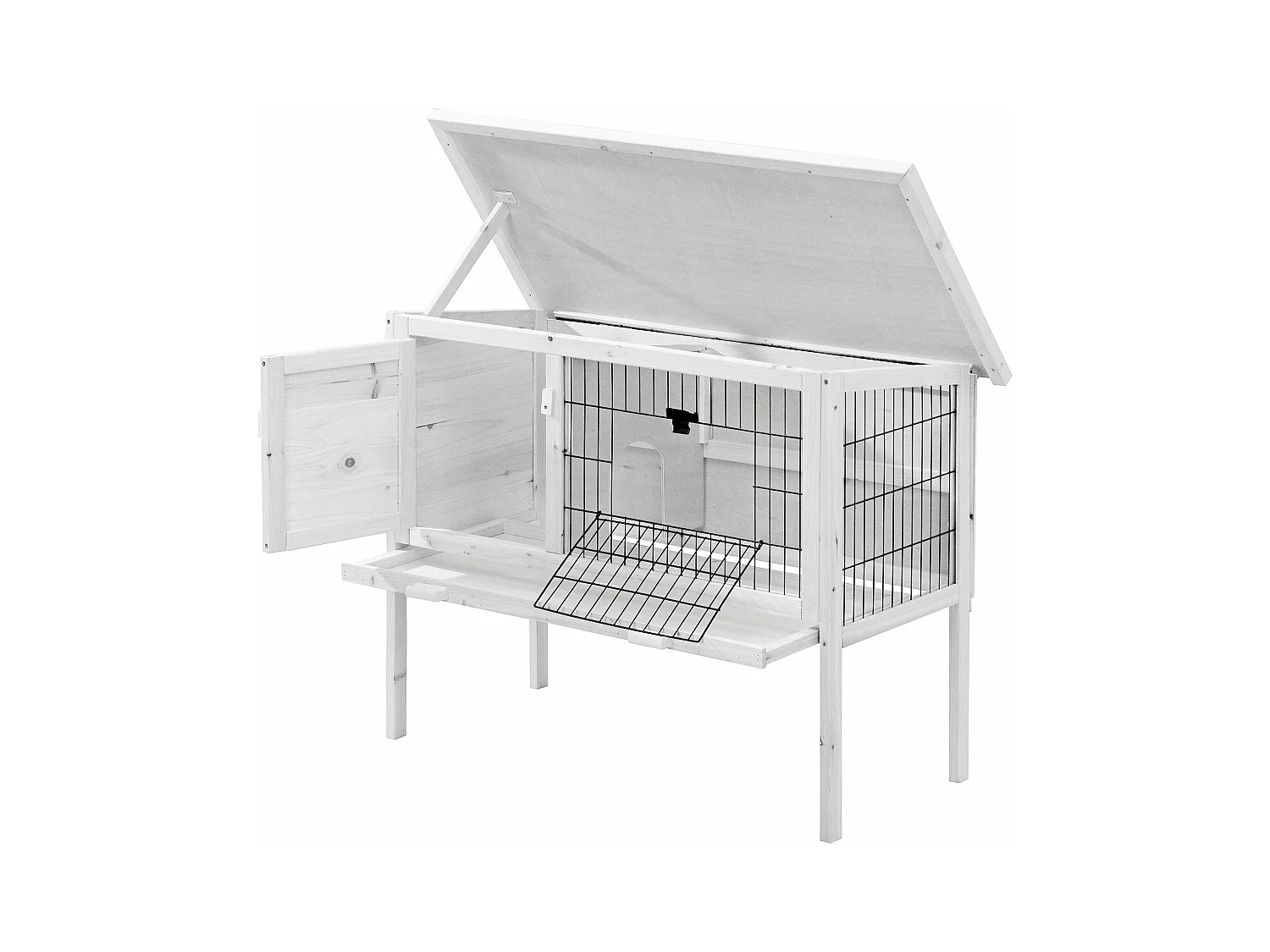 Conejera con patas para conejos y roedores - L. 91 x Prof. 45 x Alt. 70 cm - Blanco - LAPIUS