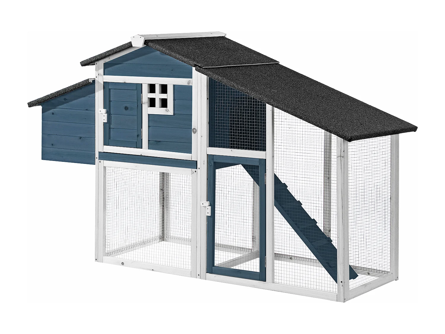 Poulailler en bois avec enclos - 4 poules - L. 173 x P.  64 x H. 108 cm - Bleu et Blanc - LEVAS