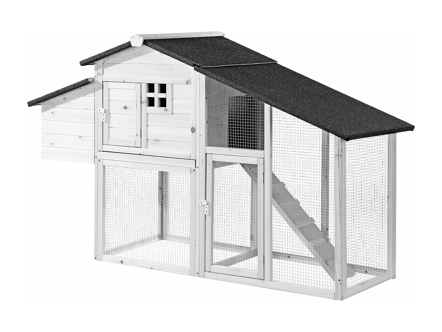 Pollaio in legno con recinto 4 galline L. 173 x P. 64 x H. 108 cm Bianco - LEVAS