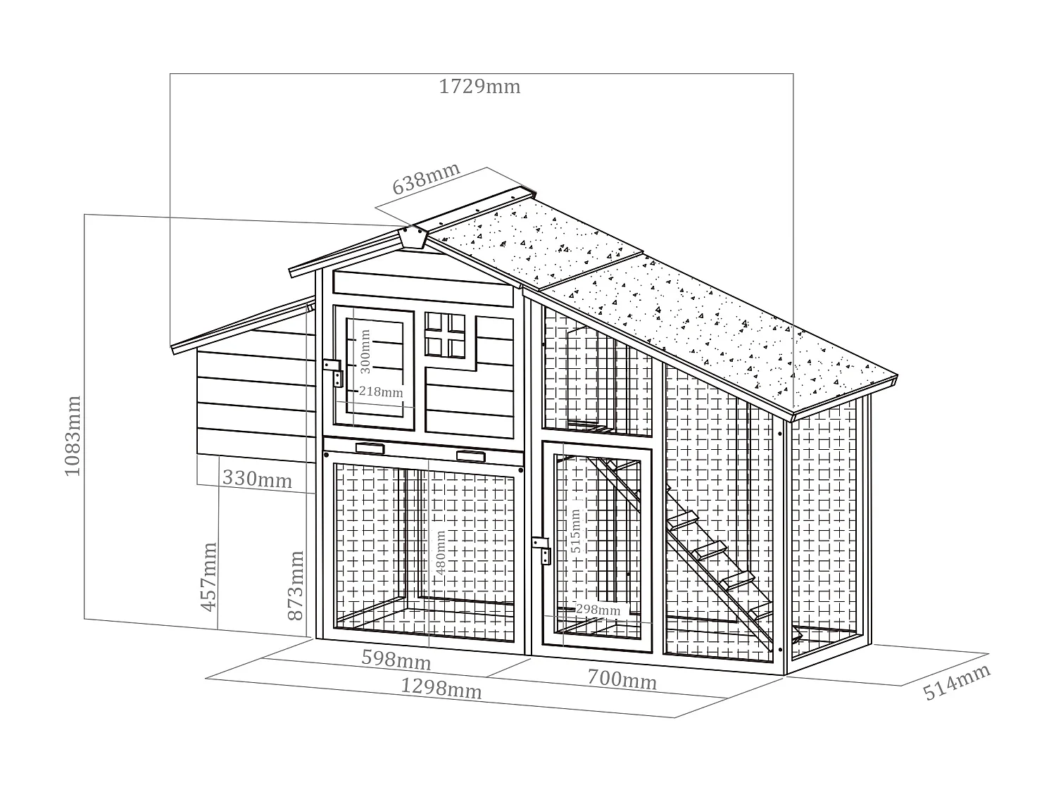 Pollaio in legno con recinto 4 galline L. 173 x P. 64 x H. 108 cm Bianco - LEVAS