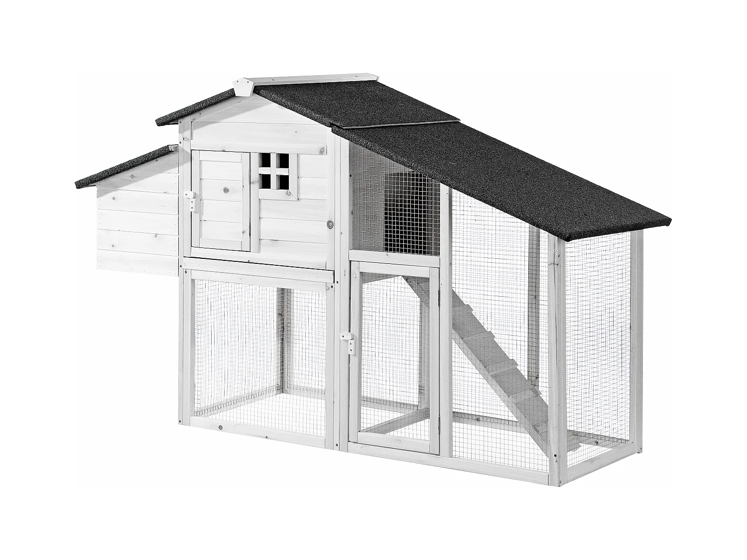 Poulailler en bois avec enclos - 4 poules - L. 173 x P.  64 x H. 108 cm - Blanc - LEVAS