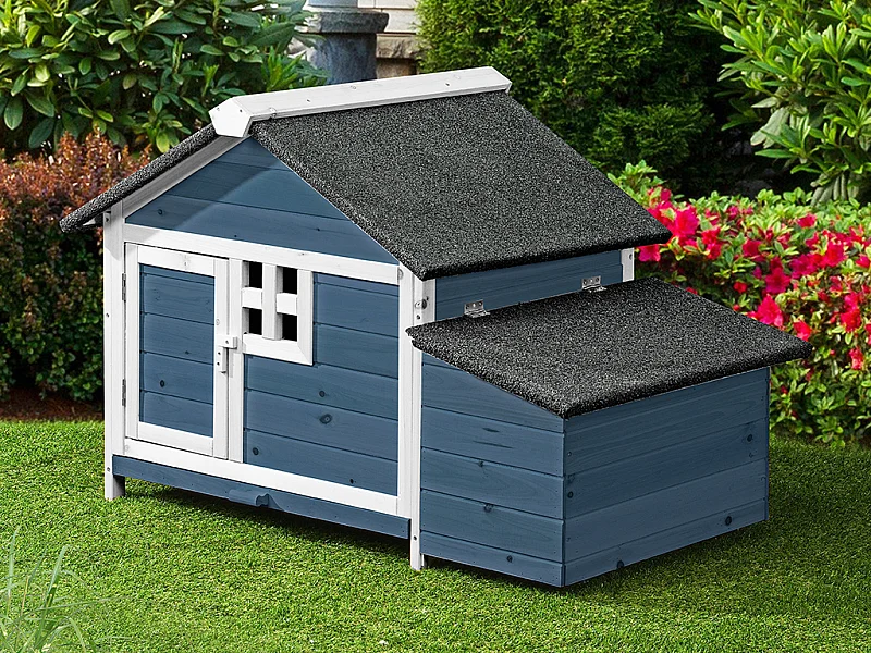 Hühnerstall aus Holz mit Legenest - für 2 Hühner - 106 x 64 x 71 cm - Blau & Weiß - ANSER