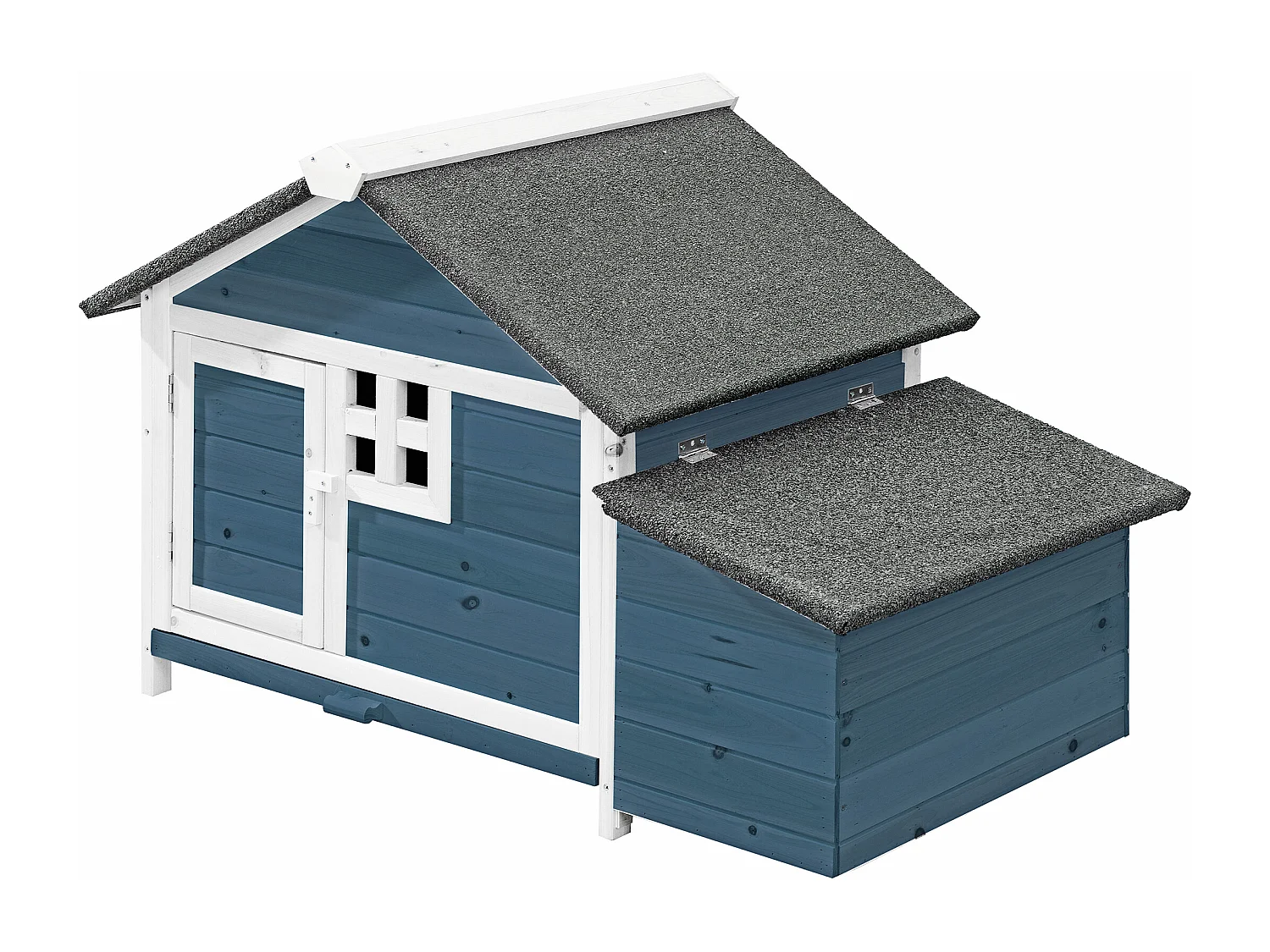 Poulailler en bois avec pondoir - 2 poules - L. 106 x P. 64 x H.71 cm - Bleu et Blanc - ANSER