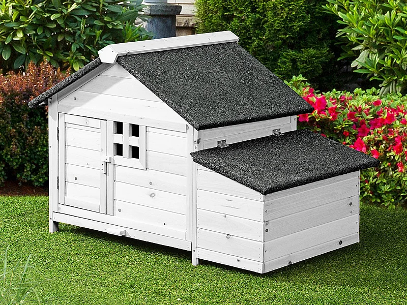 Poulailler en bois avec pondoir - 2 poules - L. 106 x P. 64 x H.71 cm - Blanc - ANSER