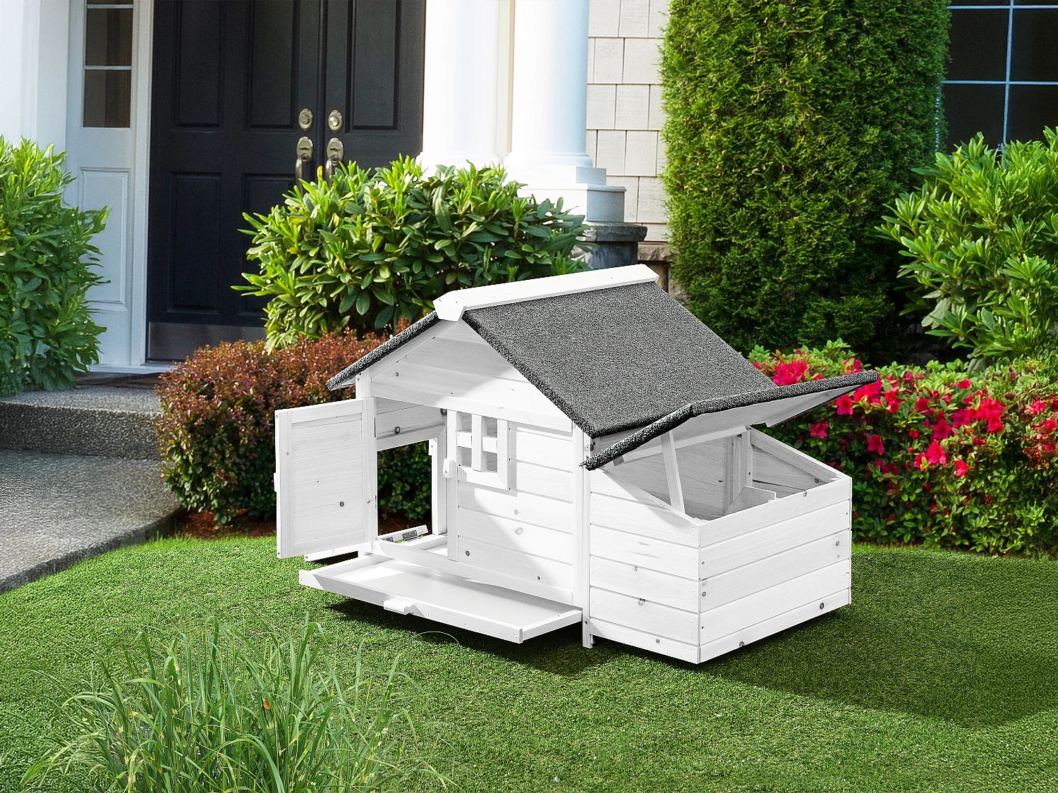 Gallinero de madera con ponedero - 2 gallinas - L. 106 x Prof. 64 x Alt. .71 cm - Blanco - ANSER