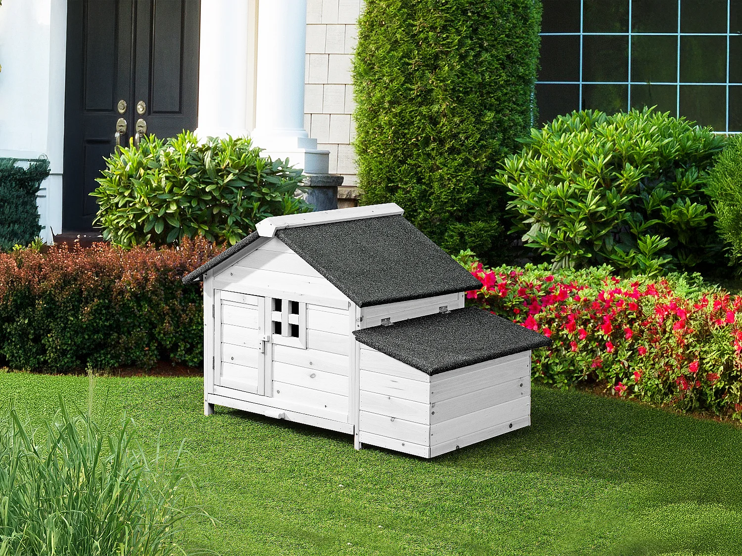 Poulailler en bois avec pondoir - 2 poules - L. 106 x P. 64 x H.71 cm - Blanc - ANSER