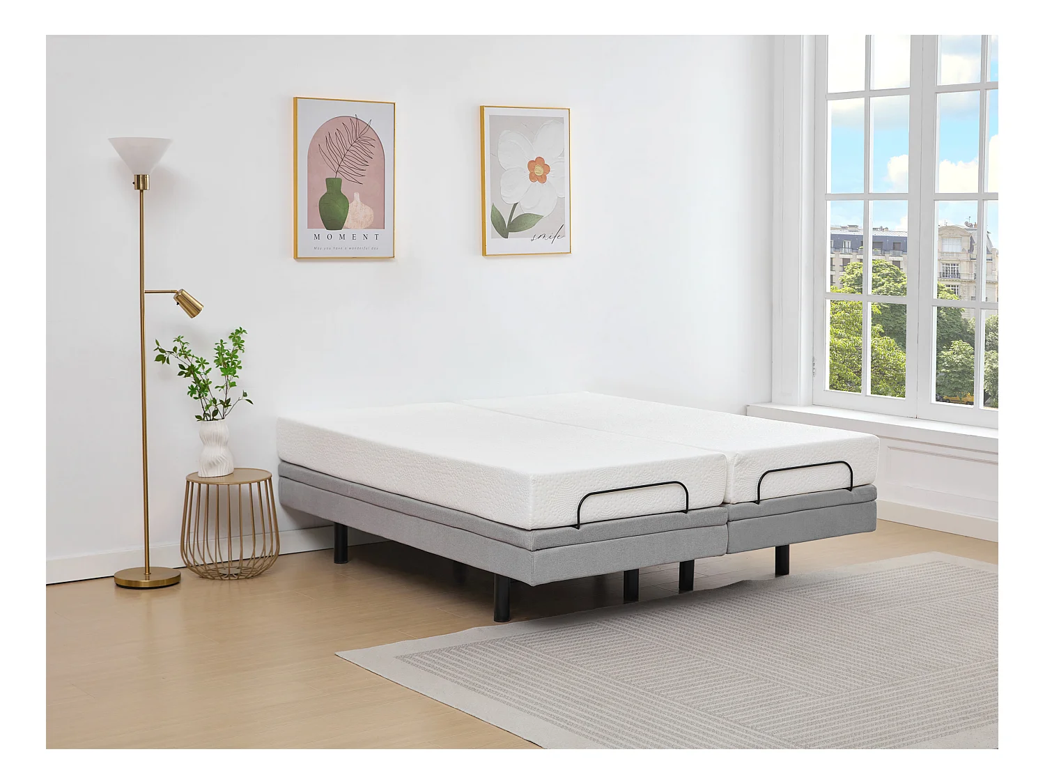 Sommier électrique de relaxation déco - 2 x 80 x 200 cm - Tissu - Gris - ALPANA de YSMÉE