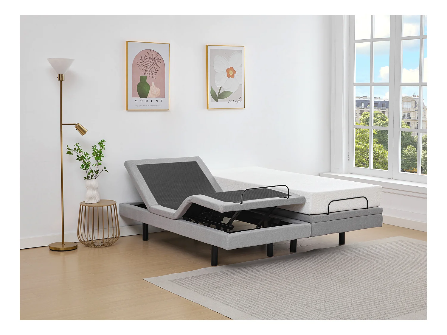 Elektrisk afslapningsbundseng med dekorativt look - 2 x 80 x 200 cm - Stof - Grå - ALPANA fra YSMÉE