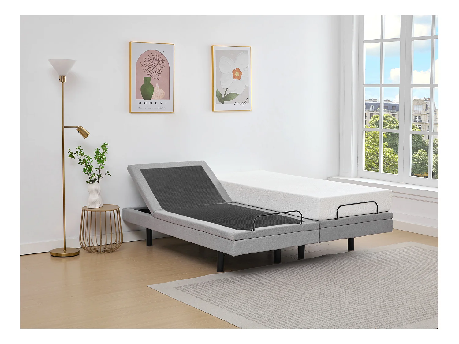 Elektrisk afslapningsbundseng med dekorativt look - 2 x 80 x 200 cm - Stof - Grå - ALPANA fra YSMÉE