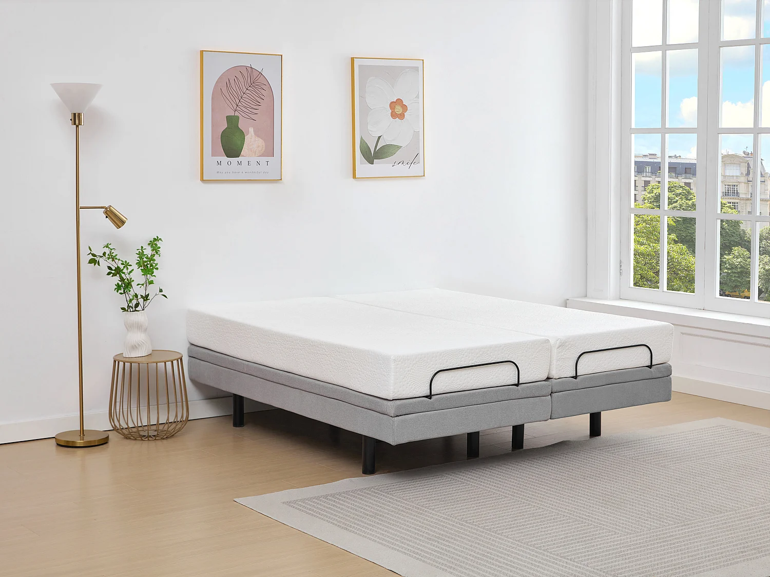 Dekoratives Bettgestell mit elektrischer Relaxfunktion - 2 x 80 x 200 cm - Stoff - Grau - ALPANA von YSMÉE