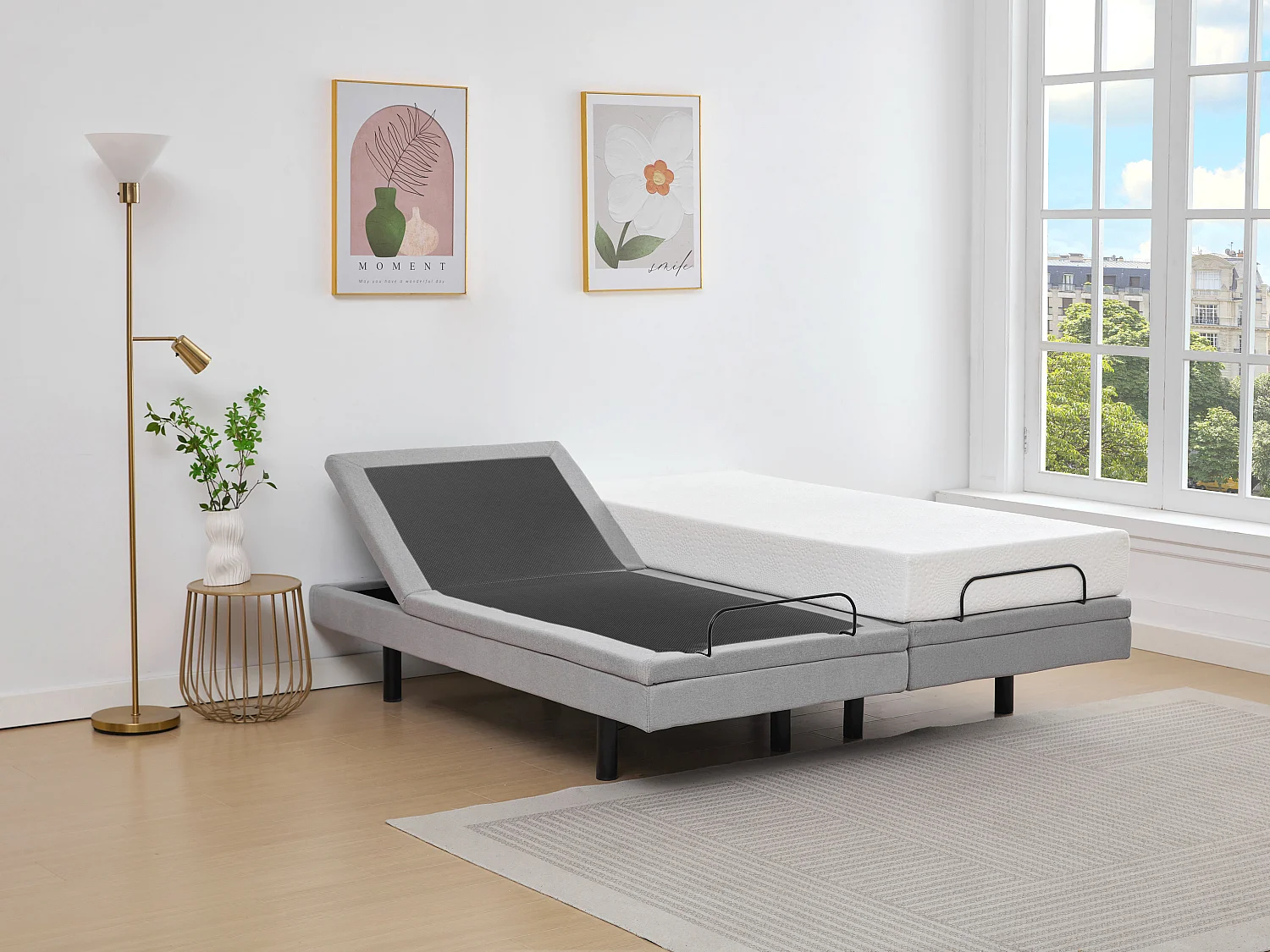 Dekoratives Bettgestell mit elektrischer Relaxfunktion - 2 x 80 x 200 cm - Stoff - Grau - ALPANA von YSMÉE